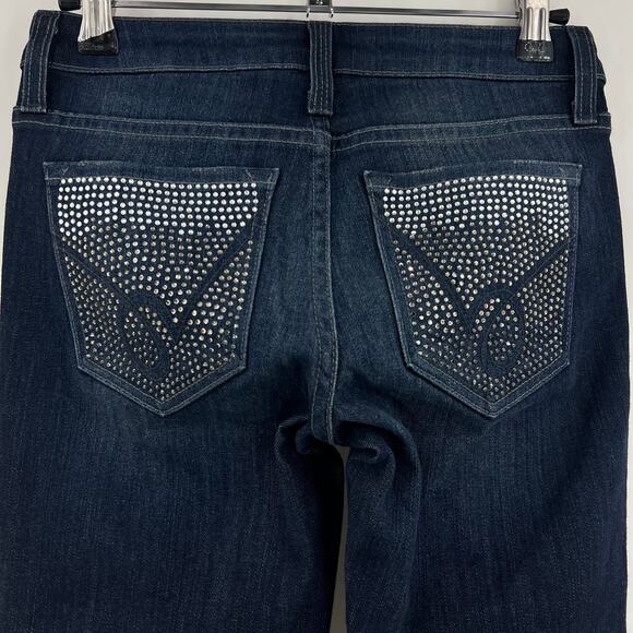 Bebe (24) (26x32) Regular Icon Crystal Knockout Skinny Jeans Myth Blue Low Rise - Picture 5 of 10